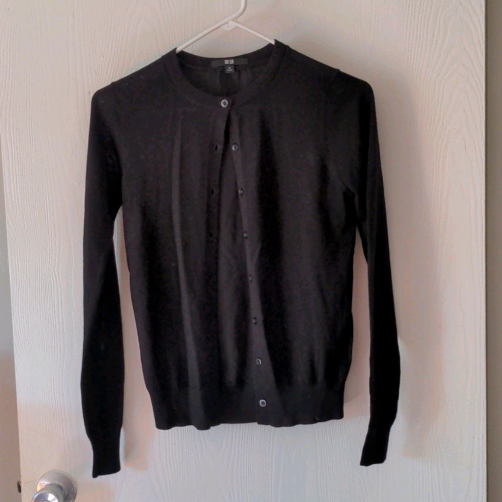 EUC Black Uniqlo cardigan, contrast fabrics